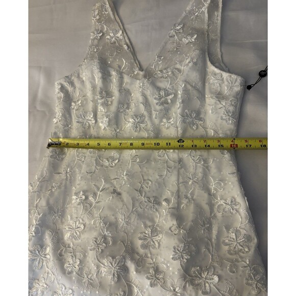 ADRIANNA PAPELL Ivory Floral Embroidered Sheath Dress Women 12 Overlay Cocktail - Picture 12 of 14